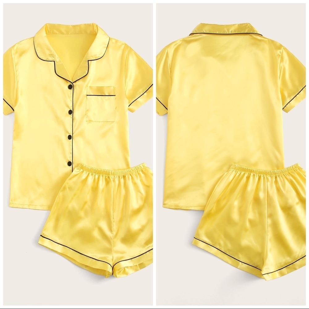 New Yellow Satin Silk-Like Pajama Set - Picture 2 of 4